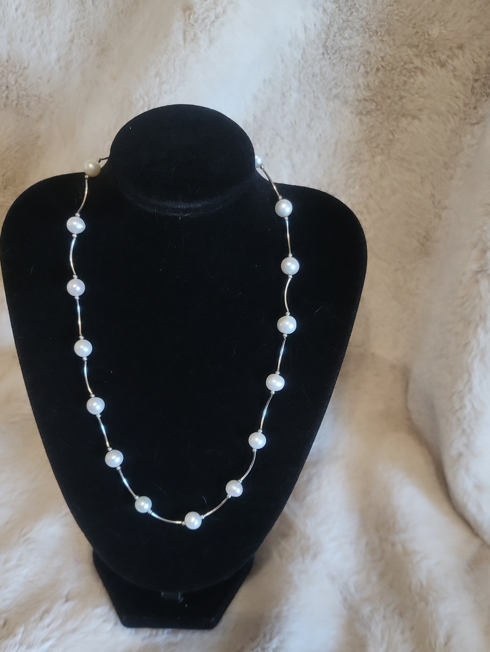 14K Solid White Gold Genuine Pearl  Necklace